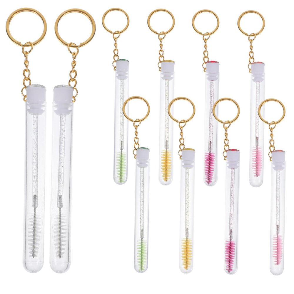 CLISPEED 10 pcs Eyelash Brush with Tubes and Gold Keychains Portable Makeup Lash Brushes for Women and Crystal Handle Design Safe Plastic Material Easy Storage and Stylish Gift