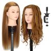22" MQHIHI Mannequin Head Human Hair Cosmetology Manikin Doll Head with 80% Real Hair for Hairdresser Practice Cutting Braiding Hair Styling with Clamp Holder and Tools (Light Brown) view 1