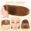 22" MQHIHI Mannequin Head Human Hair Cosmetology Manikin Doll Head with 80% Real Hair for Hairdresser Practice Cutting Braiding Hair Styling with Clamp Holder and Tools (Light Brown) view 2