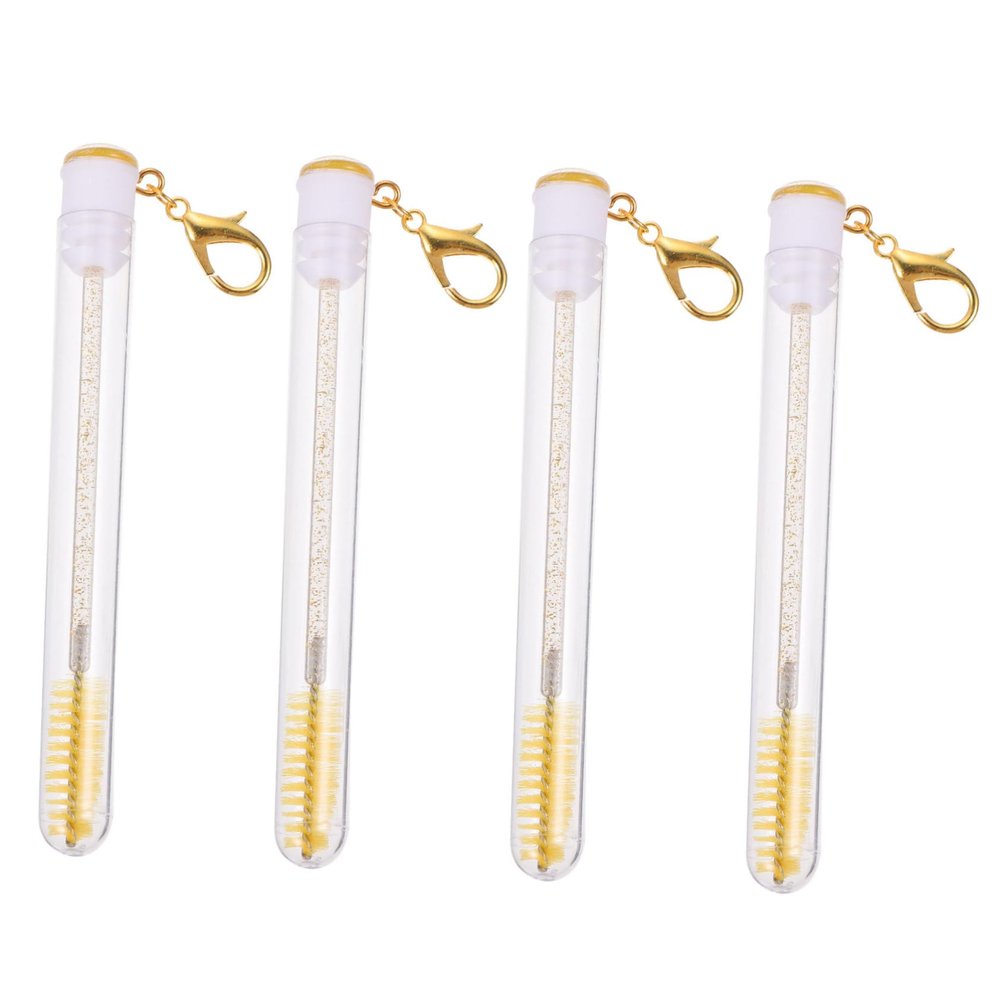 CLISPEED 4pcs Eyelash Brush Keychain for Women Portable Yellow Mascara Wands with Rhinestones Lightweight Eyebrow and Lash Combs Makeup Tool for Beginners and Artists
