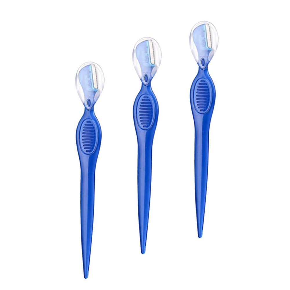GALPADA 3Pcs Stainless Steel Eyebrow Razors Blue Portable Eyebrow Trimmers Lightweight Non Slip Grip Beauty Tools for Women Travel Friendly
