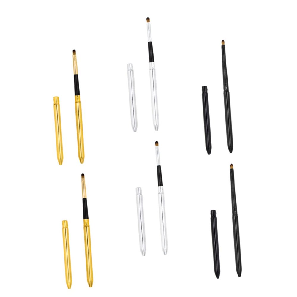 DECHOUS 6Pcs Retractable Lipstick Brushes for Women Non Stick Bionic Wool Applicators with Comfortable Handles Portable Makeup Tools for Precise Lip and Eyeshadow Application Gold Silver