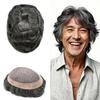 Toupee for men Human Hair Replacement System Fine Mono Mens Toupee Hairpieces Durable Monofilament NPU Hair Piece Wigs 8"X10" #1B50 1B# OFF BLACK WITH 50% SYNTHETIC GREY view 1