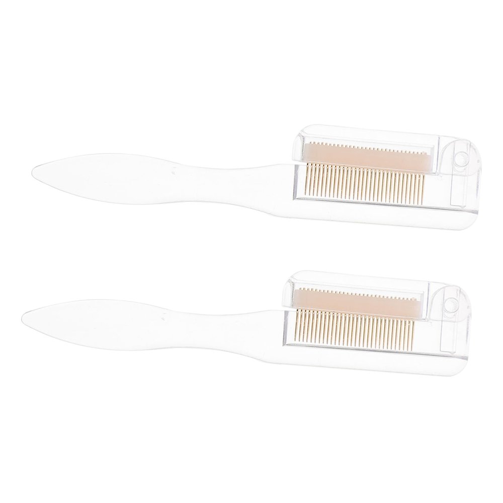 BUTIFULSIC 2Pcs Foldable Stainless Steel Eyebrow Brush Comb for Women Metal Eyelash Comb for Precise Makeup Application Transparent White Gold Design Professional Use and Home Makeup Tool