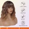 Ombre Brown Wig with Bangs for Women 12inch Short Brown Blonde Bob Wavy Curly Hair Wigs Heat Resistant Hair Replacement Wigs for Daily Use Cosplay Costume Halloween view 4