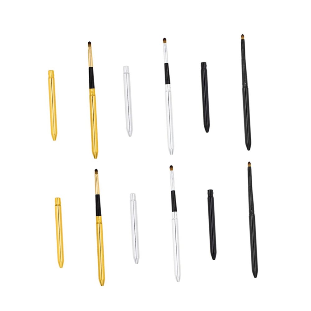 BIUDECO 6Pcs Retractable Lipstick Brush with Caps Portable Cosmetics Brushes for Precise Lip Balm and Eyeshadow Application Travel Friendly Beauty Tools in Gold Silver and Black