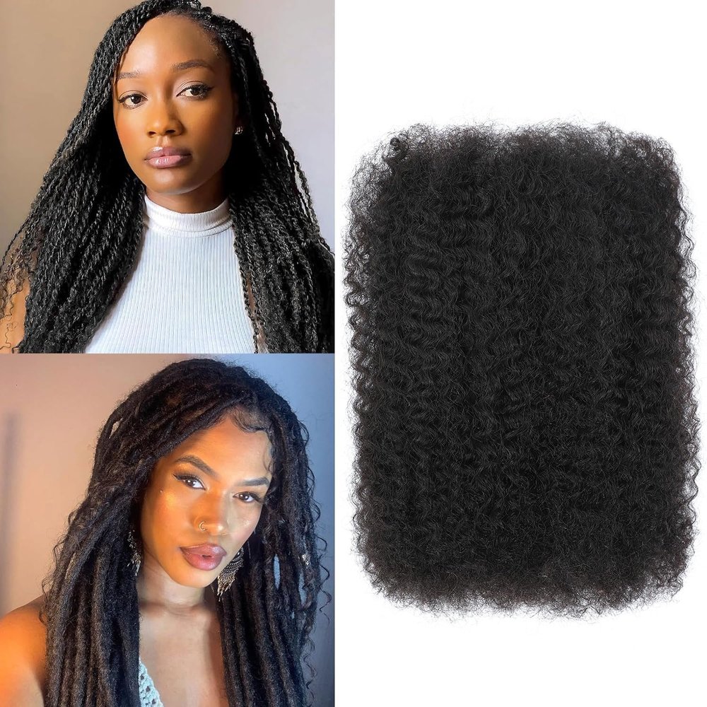 Afro Kinkys Bulk Human Hair -100% Real Human Hair for Mini Twist, Braiding, Loc Extensions & Crochet, 16 Inch 50g 4c Kinky Curly Hair Bundles, Natural Afro Bulk for Dreadlocks