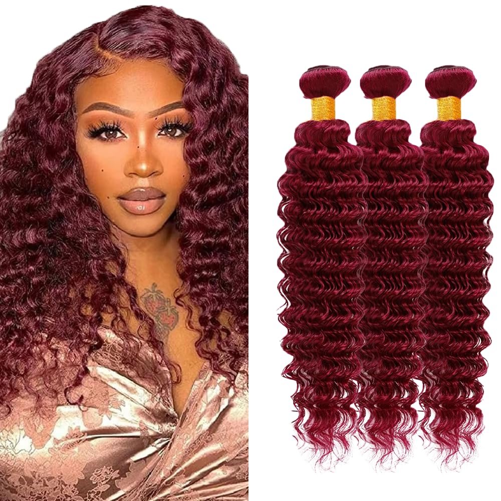 30 30 30 inch 99j Deep Wave Bundle Human Hair 99J Burgundy Bundles Human Hair Wine Red Deep Wave 3 Bundles for Women