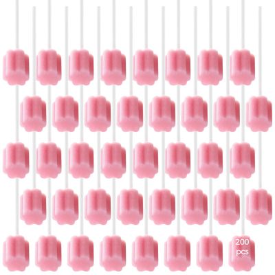 200 Pcs Oral Sponge Sticks, Plum Blossom Head Dental Cleaning Mouth Swabs, Soft Gentle Disposable Sponges for Daily Oral Care, Home Patient Hygiene