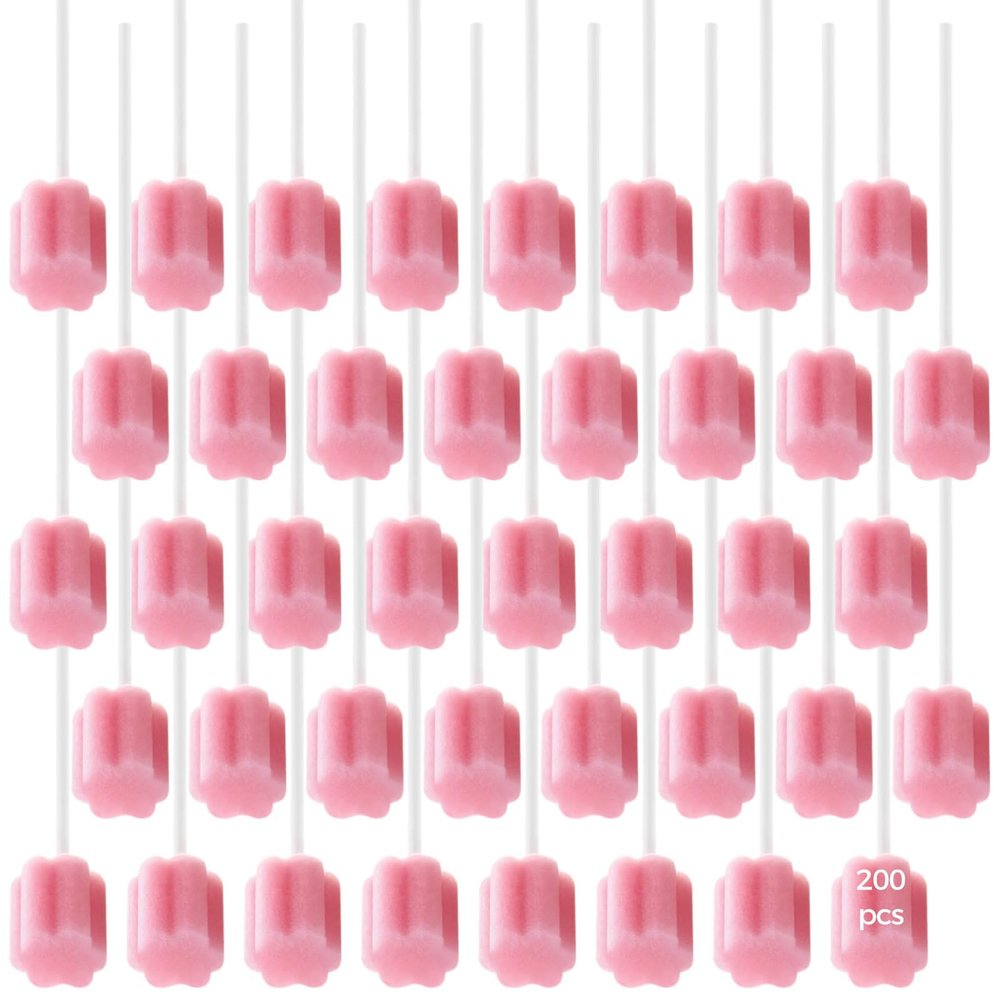 200 Pcs Oral Sponge Sticks, Plum Blossom Head Dental Cleaning Mouth Swabs, Soft Gentle Disposable Sponges for Daily Oral Care, Home Patient Hygiene