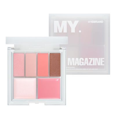CHOSUNGAH BEAUTY My Magazine Eyeshadow Palette - Warm Baby Pink, All-in-One Matte, Shimmer & Glitter Finishes, 5 Colors, Multi-use for Eyes, Lips & Cheeks, 0.21oz