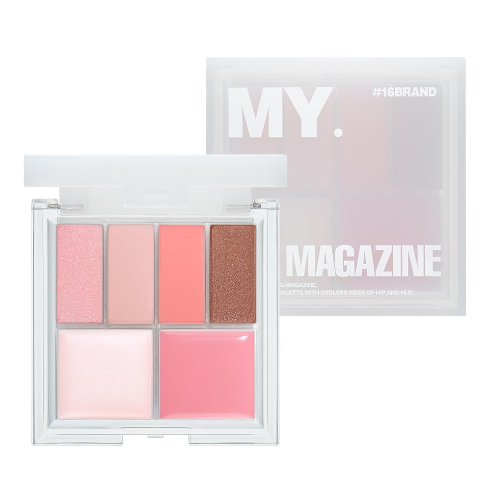 CHOSUNGAH BEAUTY My Magazine Eyeshadow Palette - Warm Baby Pink, All-in-One Matte, Shimmer & Glitter Finishes, 5 Colors, Multi-use for Eyes, Lips & Cheeks, 0.21oz