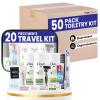 Trektote Bulk Hygiene Kit For Men And Women  (50 Pack) 20 Piece Set Of Travel Size Toiletries, TSA Compliant, Bulk Travel Essentials, Includes Shampoo And Conditioner, Body Wash, Toiletry Bag & More view 1