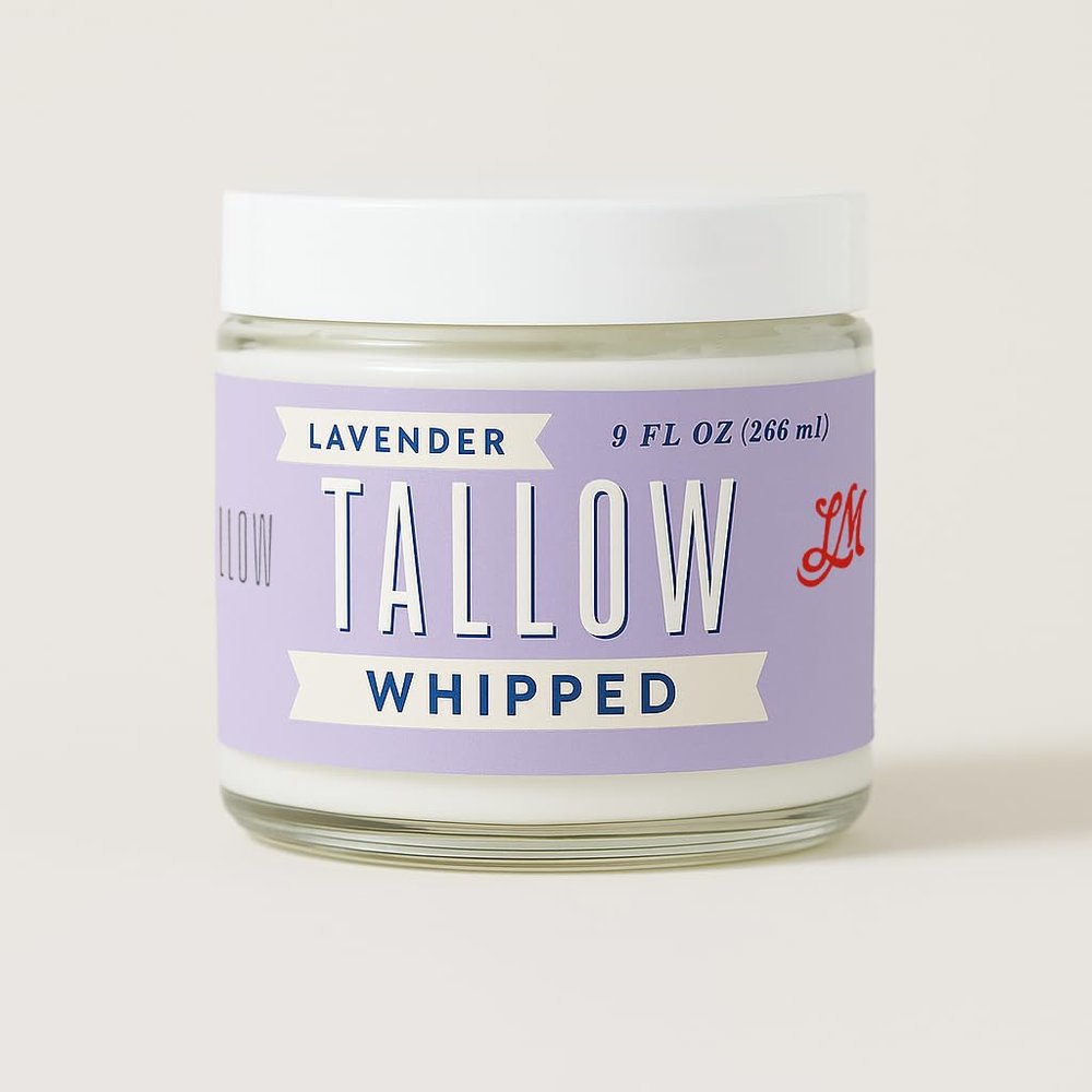 Lady May Tallow Whipped Tallow 9oz - All Natural Face Cream + Whole Body Moisturizer for Dry Skin - Made With Scented Oil Blend - No Preservatives, Parabens or Seed Oils - USA Made (Lavender)
