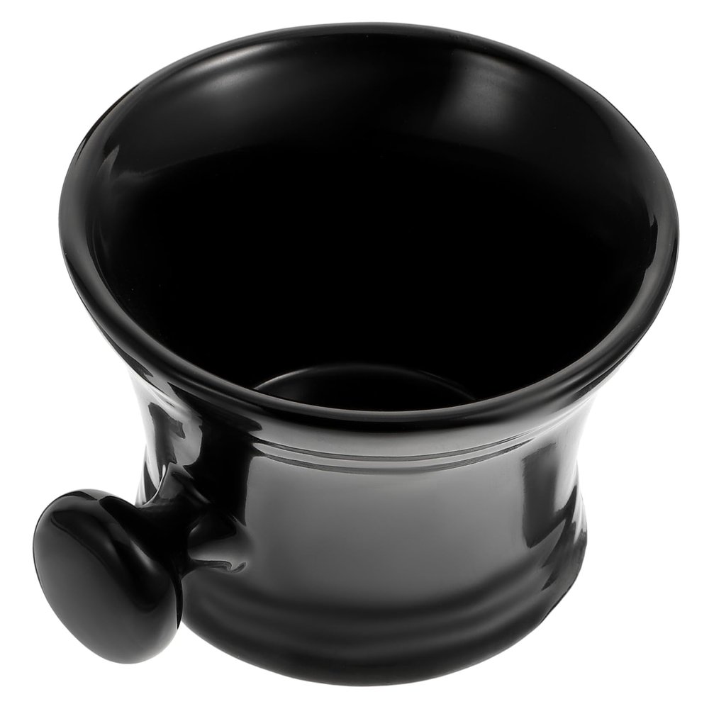 Didiseaon Ceramic Shaving Soap Mug with Handle Black Foaming Bowl for Men Comfortable Grip