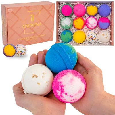 Anovina Bath Bombs for Women & Men  Natural, Non-Toxic & Organic Bath Bomb Gift Set  Relaxing Spa Fizzies for Sensitive Skin  Handmade Bath Bombs Set for Adults, Kids & Holiday Gifts