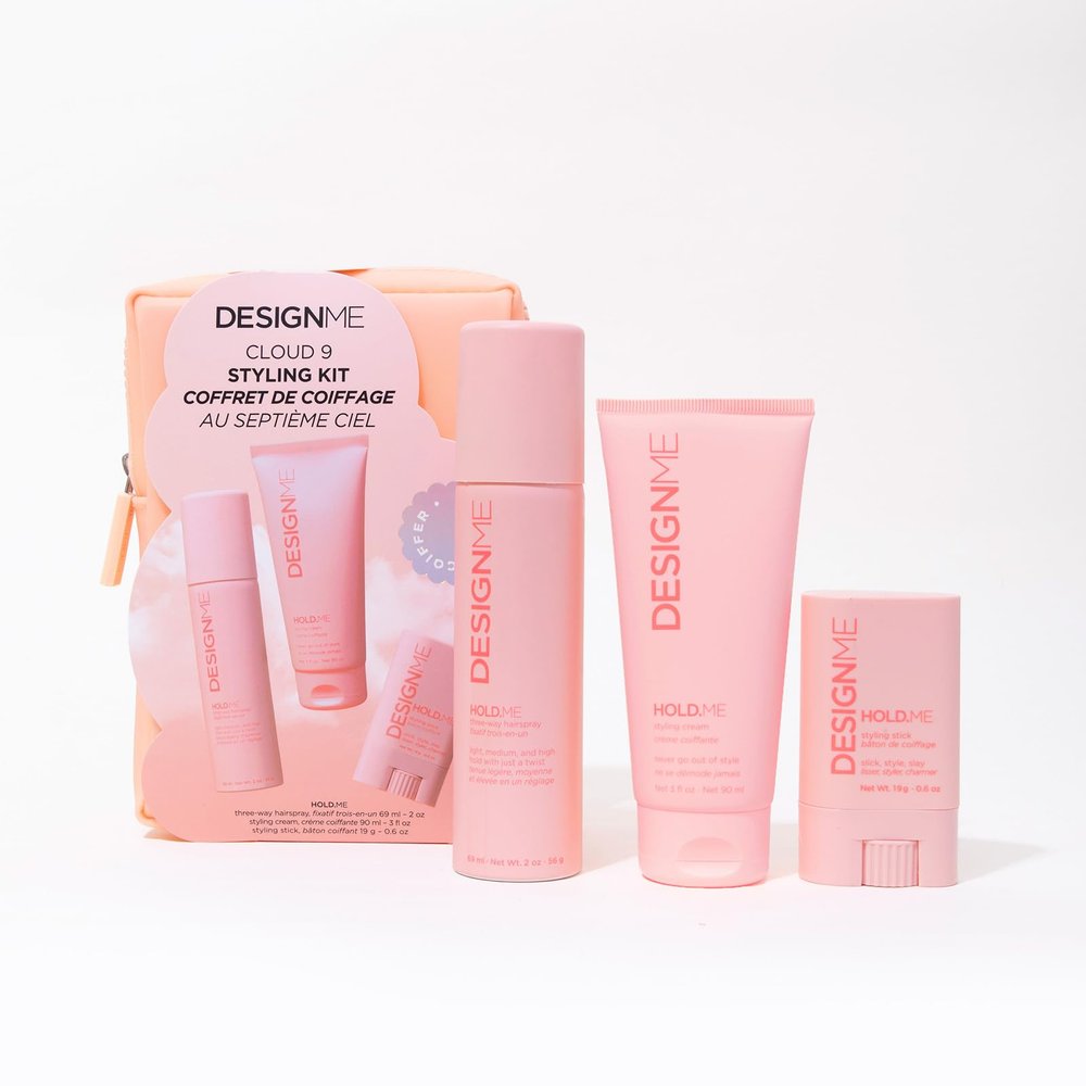 DESIGNME HOLD.ME Styling Kit | Holiday Gift| Styling Cream, Hair Wax Stick & 3-Way Hair Setting Spray | Frizz Control, Flyaway hair Tamer, Heat Protection & Adjustable Hold for Smooth, Polished Styles