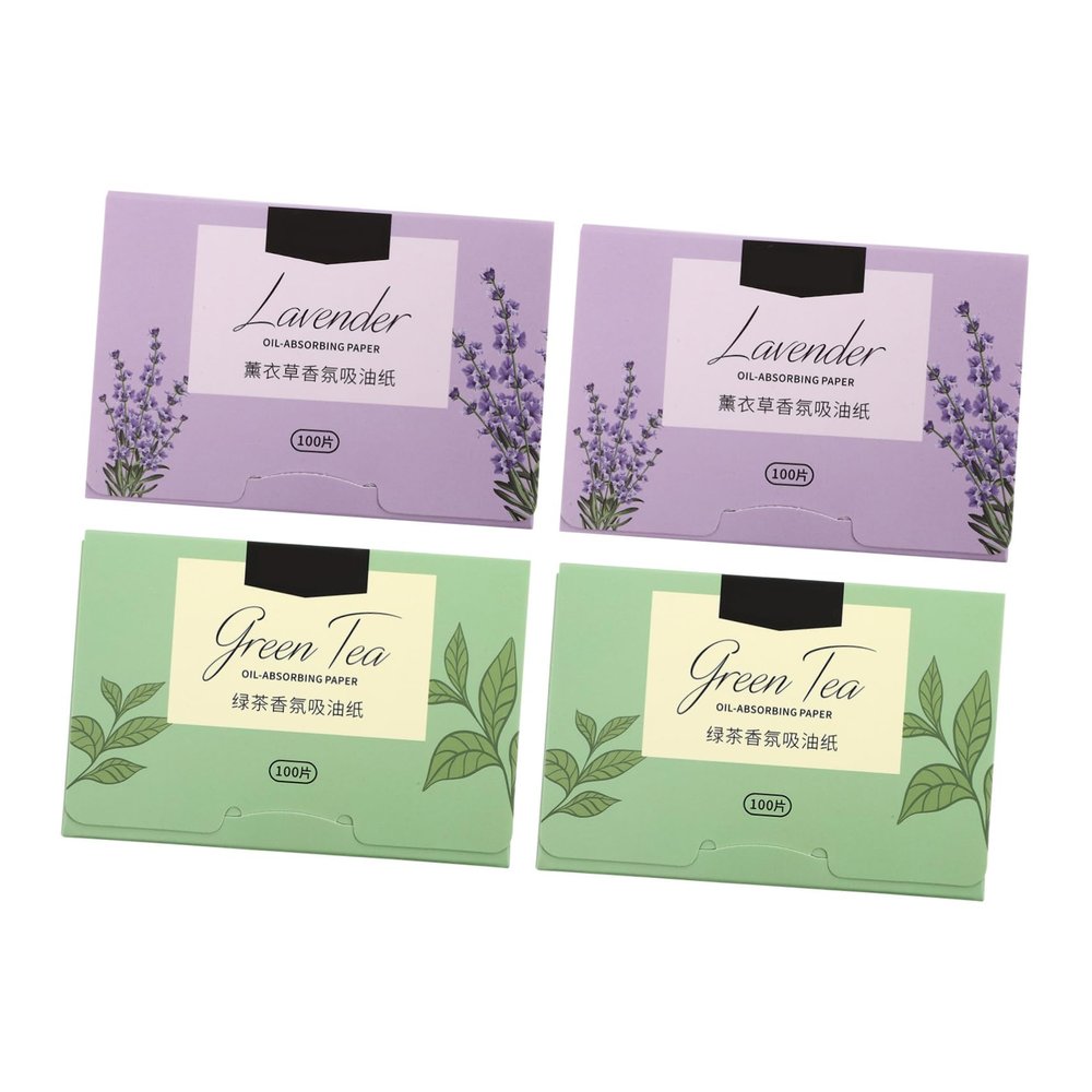 Didiseaon 4Boxes Oil Control Facial Tissue Blotting Papers for Oily Skin Lavender Green Tea Scented Oil Absorbing Sheets Skin Care Supplies for and Refreshing Cleanse