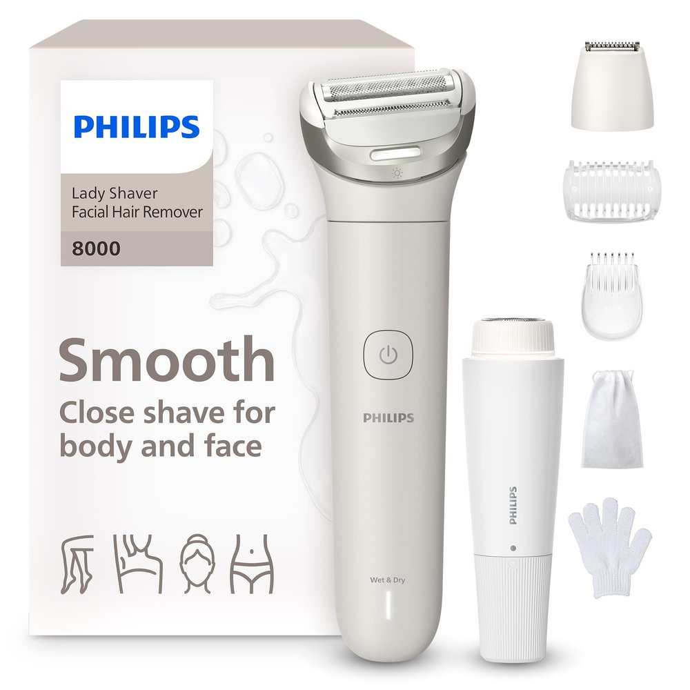 Philips Lady Shaver Series 8000 - Cordless, Wet & Dry Electric Shaver, 3-Blade Shaving System, Flexible Shaving Head, LED Light, for Face, Legs, Body & Bikini, 100 Mins. Runtime, Model BRL159/00