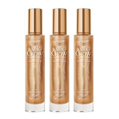 Absolute New York - Silk Glow Shimmer Mist Glow, Radiant, Shimmer Body & Face & Hair, Shea Butter, Coconut Oil, Vitamin E (SBGS05 Champagne Gold Oil Gek (Set of 3), 3.4 fl oz)