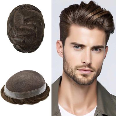 FACE MIRACLE Men's Toupee Hairpieces French Lace PU Poly Skin Human Hair Bleached Knots Natural Hairline Hand Tied Hair Replacement System for Men 7X10#3 Dark Brown