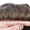 FACE MIRACLE Men's Toupee Hairpieces French Lace PU Poly Skin Human Hair Bleached Knots Natural Hairline Hand Tied Hair Replacement System for Men 7X10#3 Dark Brown view 4