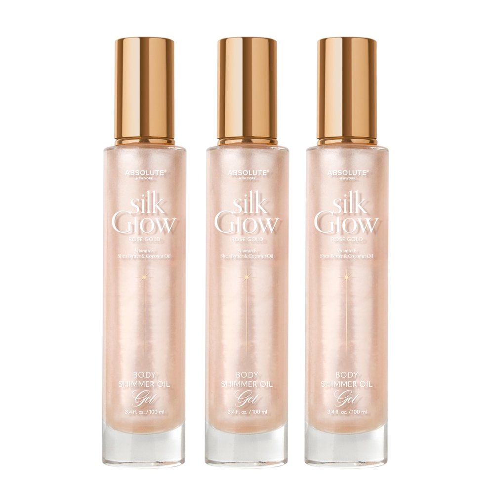 Absolute New York - Silk Glow Shimmer Mist Glow, Radiant, Shimmer Body & Face & Hair, Shea Butter, Coconut Oil, Vitamin E (SBGS04 Rose Gold Oil Gel (Set of 3), 3.4 fl oz)