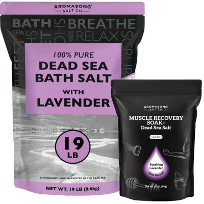 Aromasong 19lb Natural Lavender Dead Sea Salt + 3lb Aromasong Muscle Recovery Bath Soak Bundle  Ultimate Relaxation & Muscle Relief with Pure Minerals, Magnesium & OptiMSM