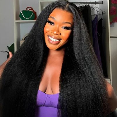 ISEE Hair Glueless Wigs Human Hair Pre Plucked Pre Cut 7x5 Kinky Straight HD Lace Front Wig Human Hair Pre Plucked For Beginners 3 Second To Wear 18 Inch