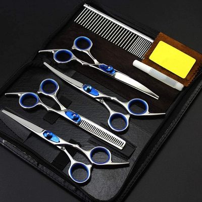 5 kit Professional Japan 6 inch pet Dog Grooming Hair Scissors Curved Shears Comb Cutting thinning Barber Hairdressing Scissors(