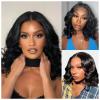 Loose Deep Wave Lace Front Bob Wigs 100% Human Hair Pre Plucked Pre Cut Body Wave 4x4 Transparent Lace Closure Wigs Wear and Go Glueless Wig for Black Women Body Wavy Curly Wig Natural Color 14 Inch view 1