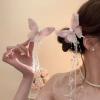 2pcs Butterfly Hair Clips with Crystal Beaded Tassels Long Fringe Hair Alligator Barrettes Wedding Hair Accessories, Pink Blue Green (Pink) view 2