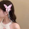 2pcs Butterfly Hair Clips with Crystal Beaded Tassels Long Fringe Hair Alligator Barrettes Wedding Hair Accessories, Pink Blue Green (Pink) view 4