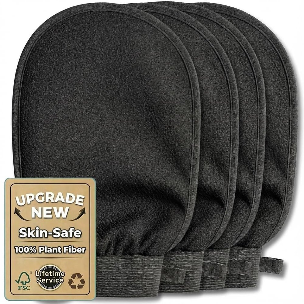 Deep Exfoliating Glove 4 Pcs, Korean Exfoliating Mitt for Body Scrub, Dead Skin Removal & Keratosis Pilaris Treatment, Spray and Self Tan Remover