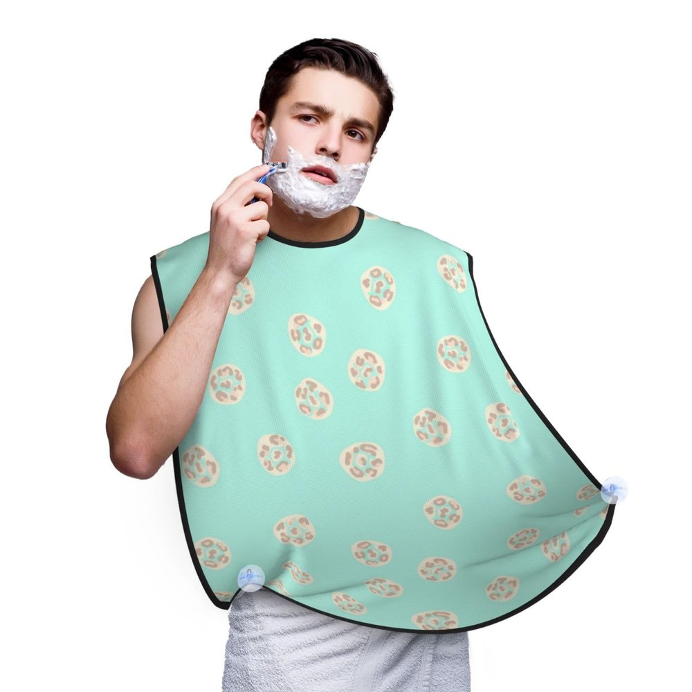 Beard Trimming Hair Catcher, Blue Mint Green Gold Leopard Print Shave Bib, Non-Stick Bib Apron Waterproof, Shaving Tool for Men for Husband Fathers Day