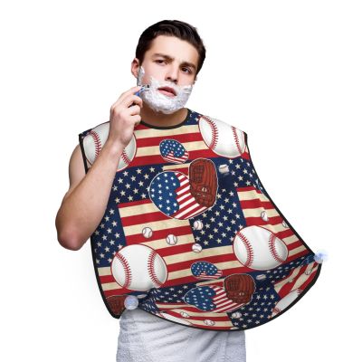 PPIKTC Adjustable Non-Stick Beard Apron, Hair Catcher Cape for Shaving Grooming, Waterproof with Suction Cups Men, Rustic Wooden American Flag Baseball Sport Shave Bib