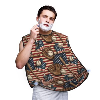 PPIKTC Strong Suction Cup Beard Grooming Bib, Non-Stick Hair Catcher, Waterproof, for Shaving, Vintage Ball Baseball American Flag
