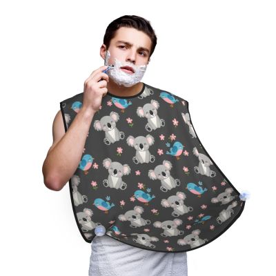 Beard Hair Catcher Bib, Waterproof Non-Stick Grooming Apron for Shaving Trimming, Perfect for Men Dad, Floral Cute Cartoon Koala Shave Bib