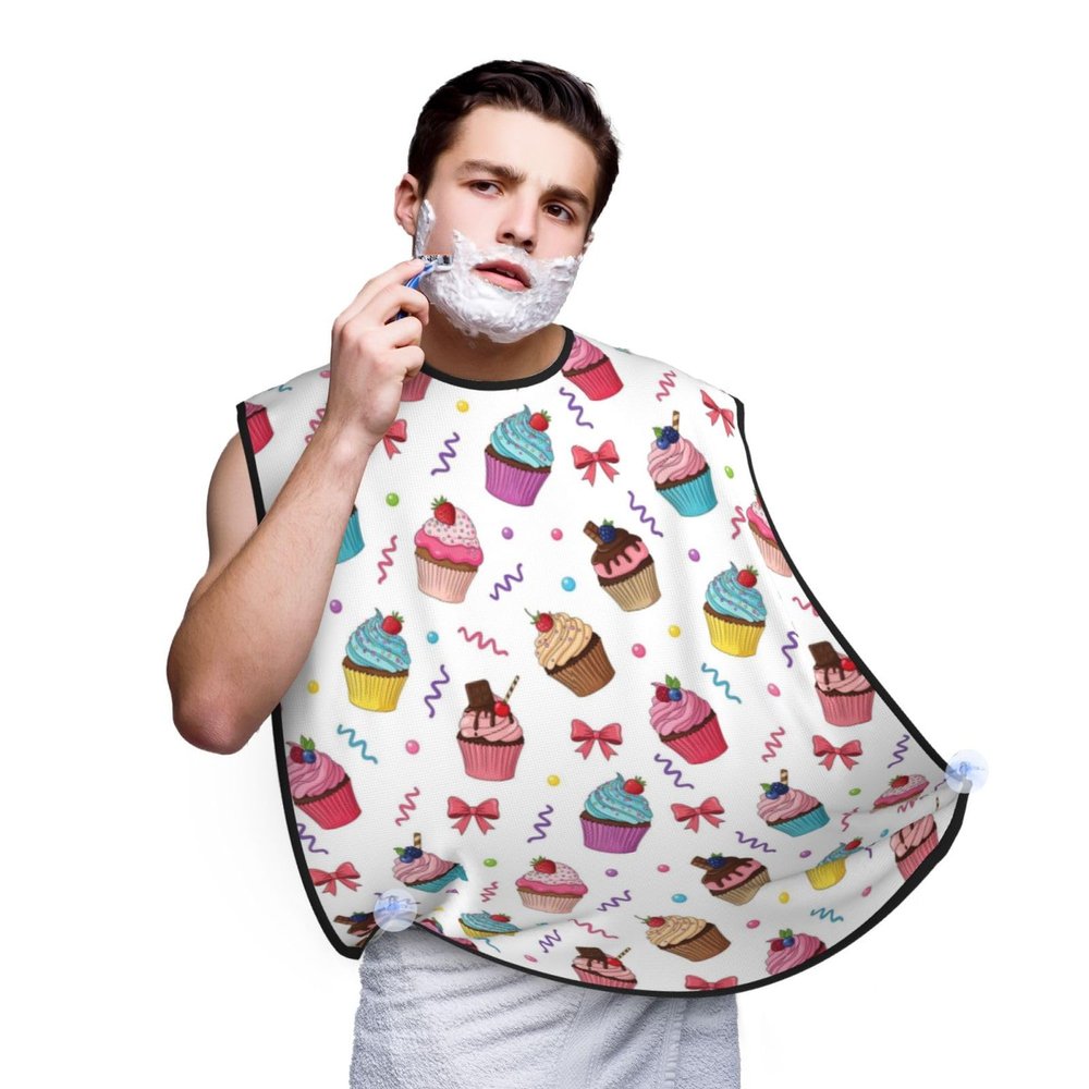 PPIKTC Waterproof Beard Trimming Bib, Non-Stick Hair Catcher for Men Shaving, Grooming Apron for Husband Dad, Sunmmer Colorful Ice Cream Cake Shave Bib