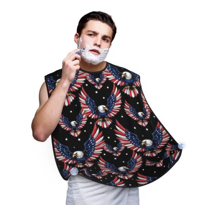 Adjustable Beard Catcher Apron, American Flag and Bald Eagle Patriotic Black Shave Bib, Non-Stick Waterproof Grooming Bib, Shaving Essential for Men Dad Christmas