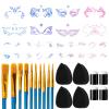 46 PCS Face Paint Stencil Kit - 28 Reusable Halloween Makeup Facial Painting Stencils with 10 Pcs Brushes, 4 PCS Finger Sponges Dauber, 4 PCS Face Paint Sponge, Body Paint Art Tattoo Template view 1