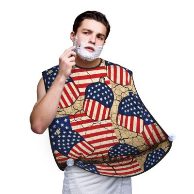 PPIKTC No-Slip Shaving Bib, Beard Grooming Apron with Strong Suction Cups, Grunge USA Flag