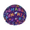 Elastic Shower Cap for Ladies, Cartoon Ufo Astronaut Rockets Purple Galaxy Stars Nebula Letters Space Alphabet, Thick Waterproof Reusable Bath Bonnet for Women, Perfect for Travel & Home Salon view 2