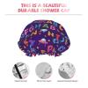 Elastic Shower Cap for Ladies, Cartoon Ufo Astronaut Rockets Purple Galaxy Stars Nebula Letters Space Alphabet, Thick Waterproof Reusable Bath Bonnet for Women, Perfect for Travel & Home Salon view 4