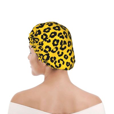 Salon Shower Cap for Women, Animal Skin Cheetah Leopard Leather Print Yellow, Professional Waterproof Reusable Bath Cap with Elastic Edge for Thick Long Hair Styling