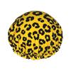 Salon Shower Cap for Women, Animal Skin Cheetah Leopard Leather Print Yellow, Professional Waterproof Reusable Bath Cap with Elastic Edge for Thick Long Hair Styling view 2
