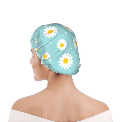 Waterproof Turban Shower Cap for Women, Floral Daisy Purple Flower, Reusable Hair Cover with Elastic Trim for Bathing, Home Hotel & Spa Use