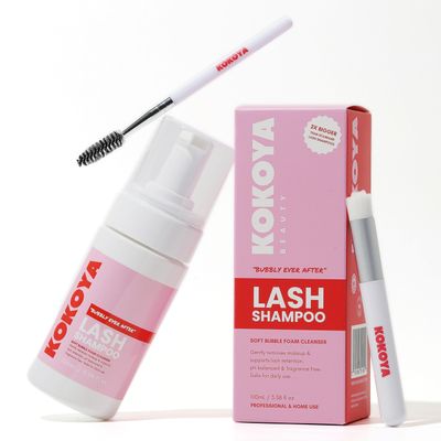 KOKOYA Beauty Lash Shampoo Kit Eyelash Shampoo & Lash Cleaner for Extensions, Gentle pH-Balanced Eyelash Extension Cleanser with Brush + Spoolie, 100ml