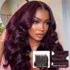 UNICE 12A Body Wave Human Hair Bundles with 4x4 Lace Closure 20 22 24+18 inch 100% Brazilian Virgin Hair Weave Extensions Tangling-Free Shedding-Free Ombre Black Cherry Color view 2