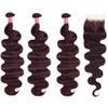 UNICE 12A Body Wave Human Hair Bundles with 4x4 Lace Closure 20 22 24+18 inch 100% Brazilian Virgin Hair Weave Extensions Tangling-Free Shedding-Free Ombre Black Cherry Color view 3
